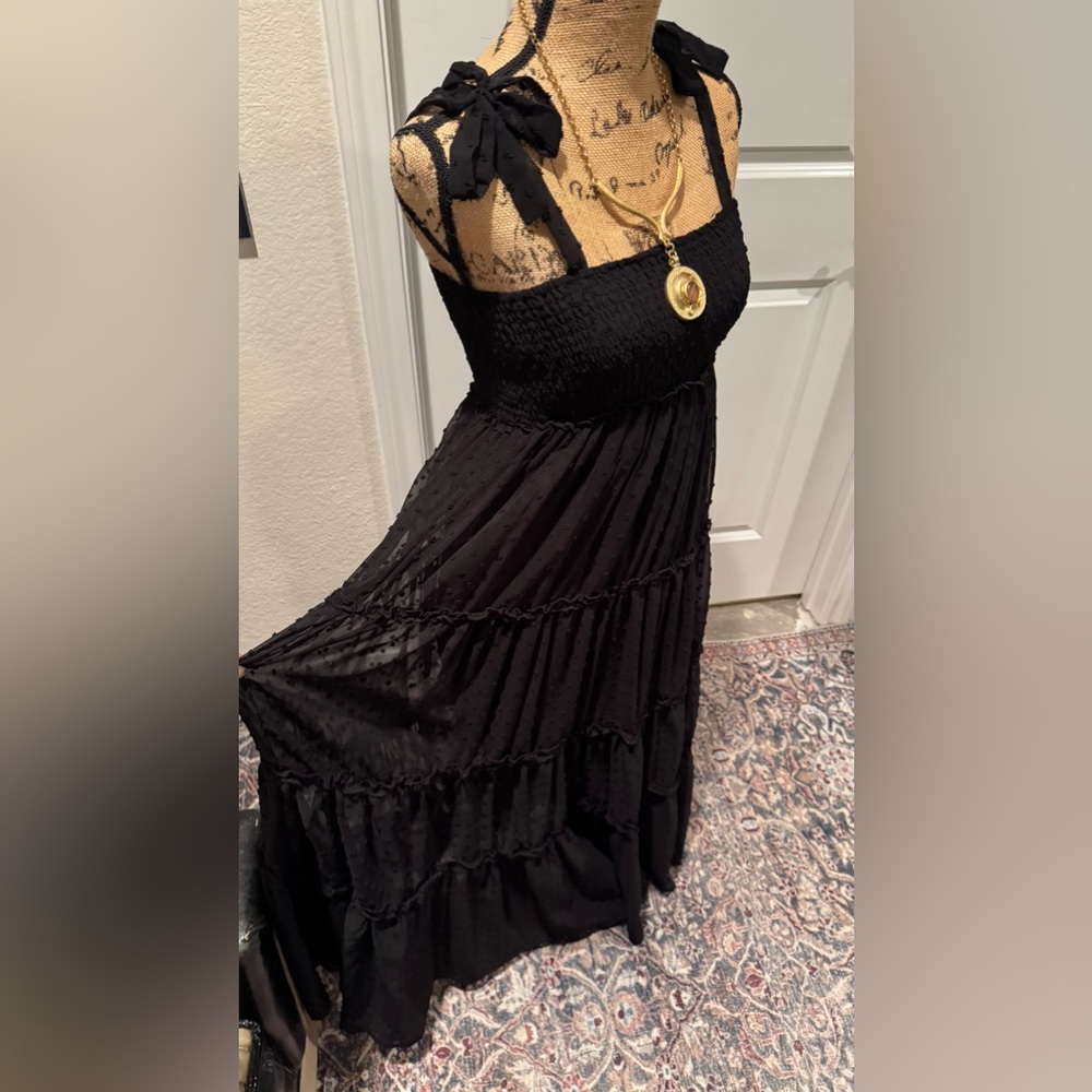 HYFVE Black Tiered Maxi Dress Square Neck Cocktail